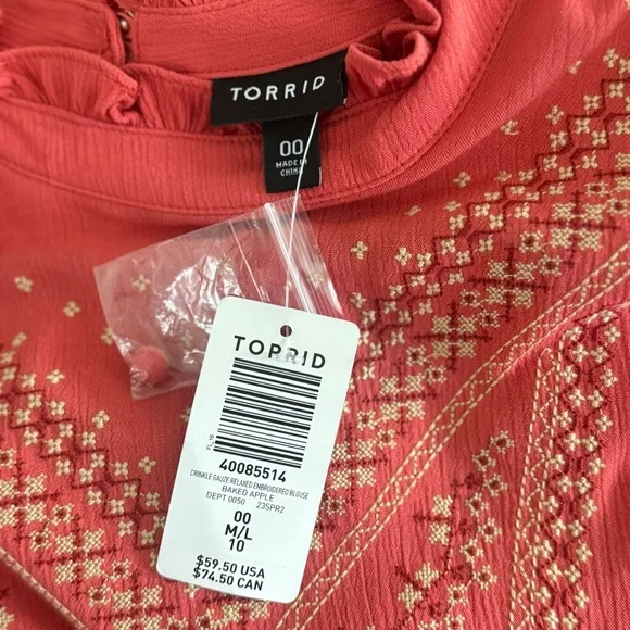 Torrid Embroidered Pink/Terra Cotta Blouse - Picture 5 of 9
